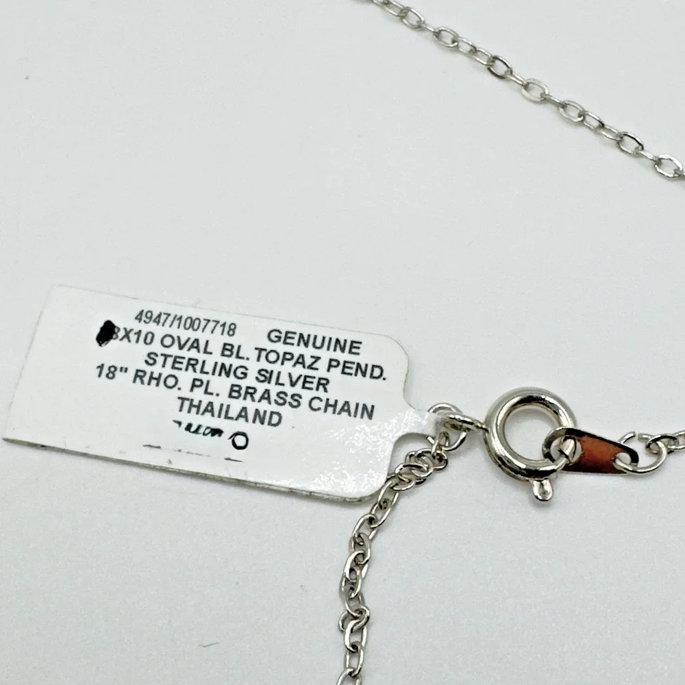 Sterling Silver Blue Topaz Pendant Necklace Feminine Dainty Plated Brass Chain - Picture 6 of 9